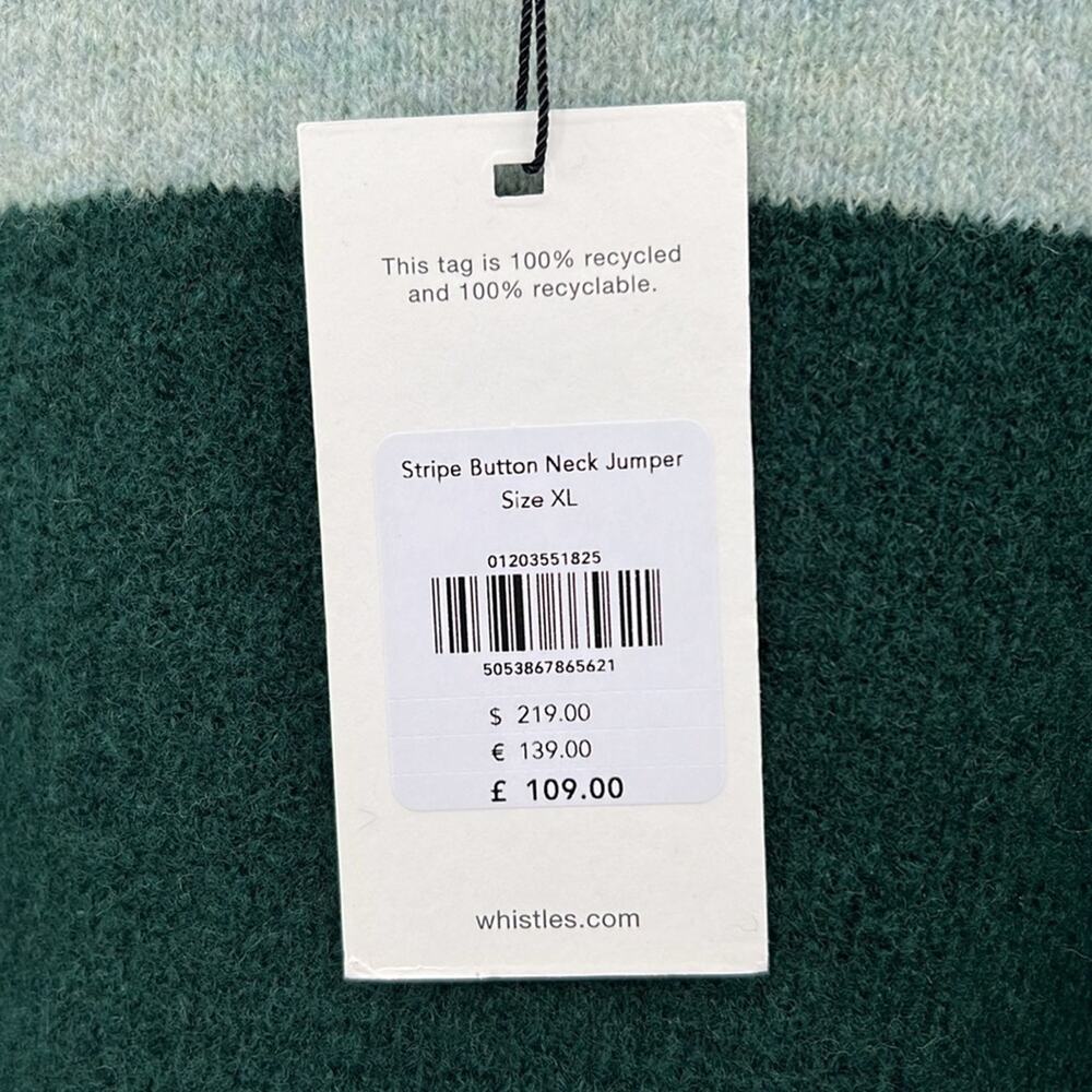 Whistles Stripe Button Neck Jumper Sweater - Green - XL - New with tags - Picture 5 of 9